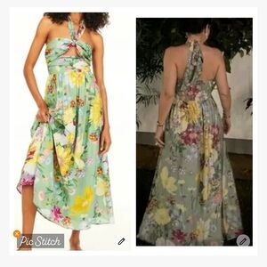 midi dress green floral Amina Midi Dress in Green City Floral Olive main image 1